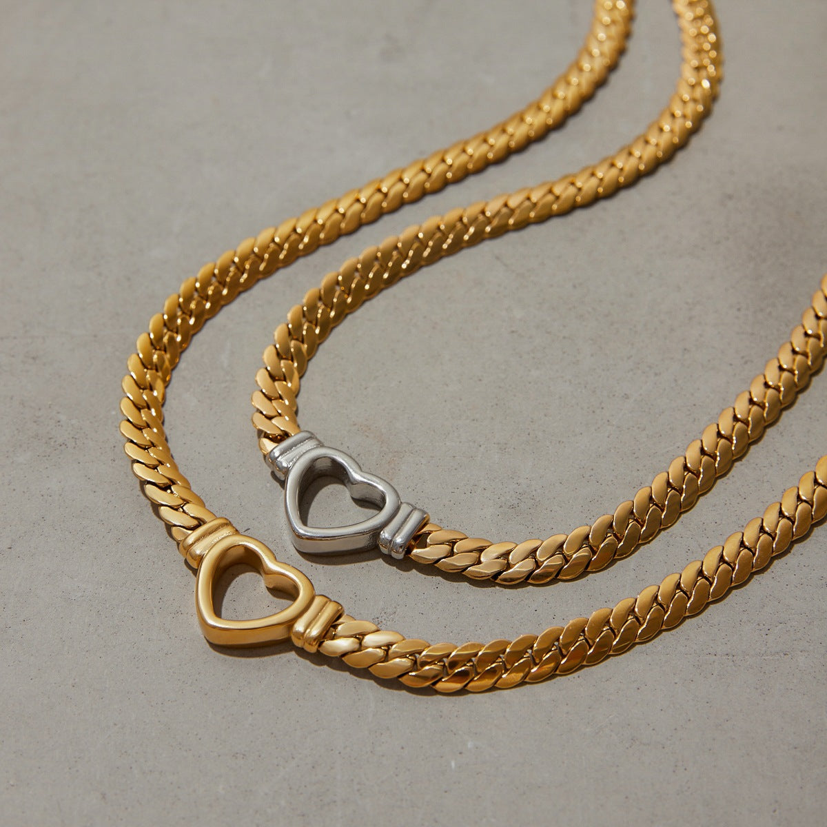 Wholesale  Stainless steel 14K Gold Cut Out Heart Flat Snake Chain Necklace