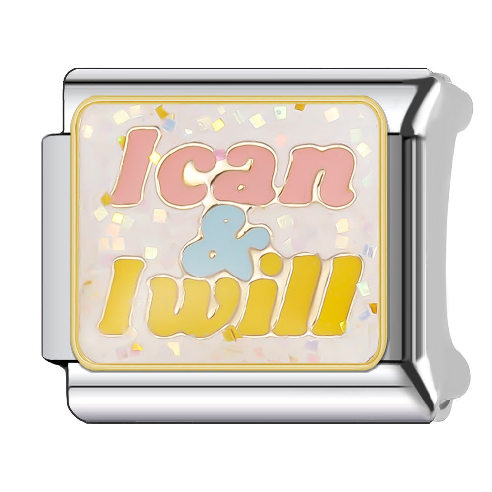 Wholesale Italian Charm Bracelet 9mm DIY Splicing English Short Sentence Series Stainless Steel Composable Bracelet