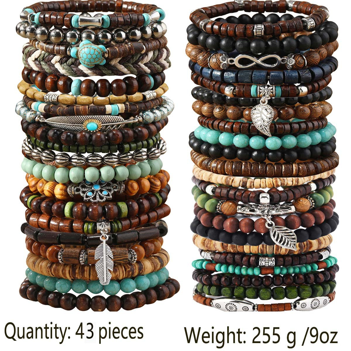 Wholesale  43-piece Set Coconut Shell Wood Beads Beaded  Bracelet