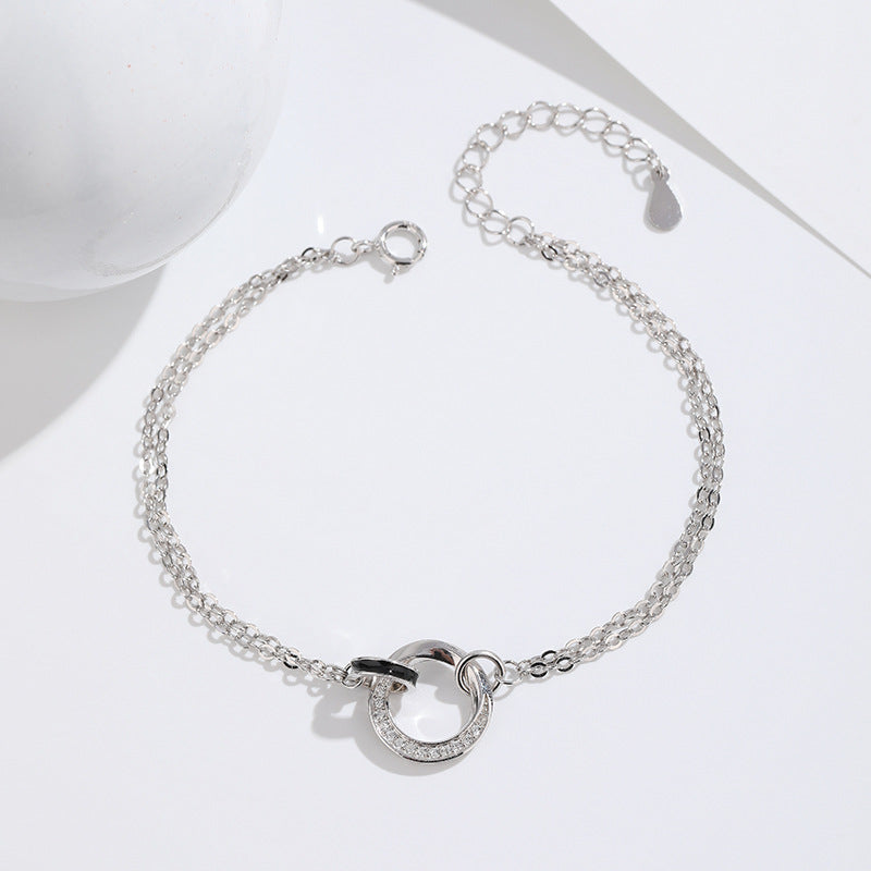 Wholesale s925 sterling silver couple double ring braided rope Valentine's Day bracelet