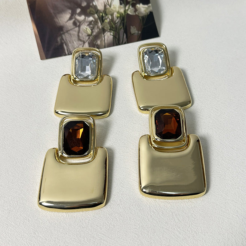 Wholesale Light Luxury  Mirror Metal Geometric Square Gem Earrings