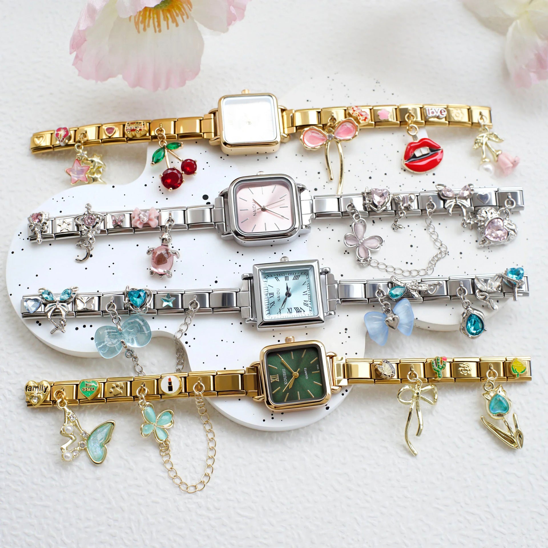 Wholesale Italian Charm Watches Multifunctional Casual DIY gold Module Splicing Diamond Pendant Stainless Steel Watch