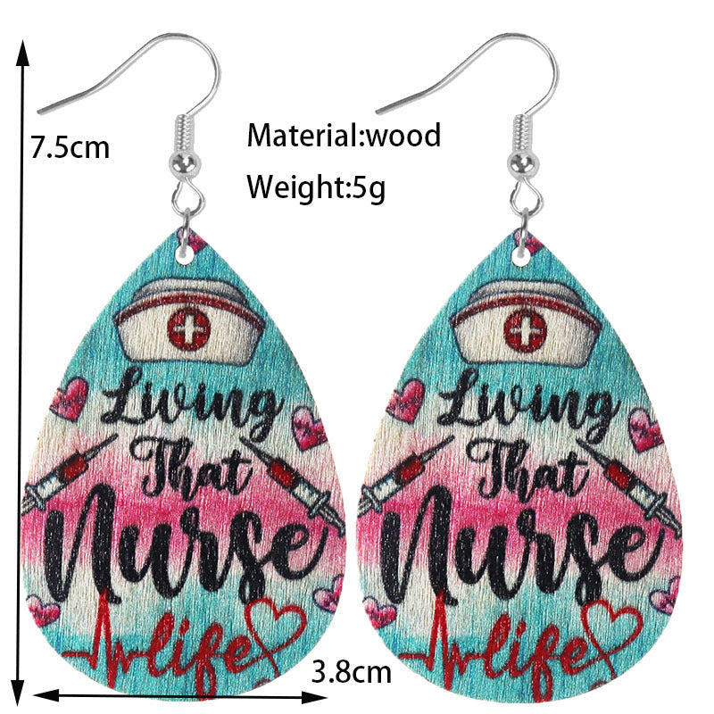 Wholesale Nurse Doctor drop-shaped wooden earrings