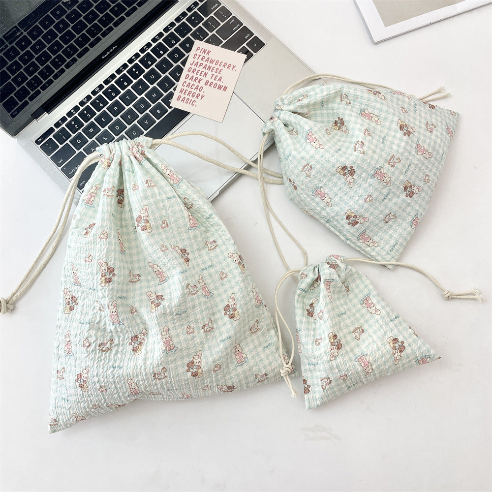 Wholesale Trendy Cartoon Embossed Drawstring Makeup Pouch Small Polyester Cosmetic Storage Bag Dustproof Portable Organizer Fashion Accessory