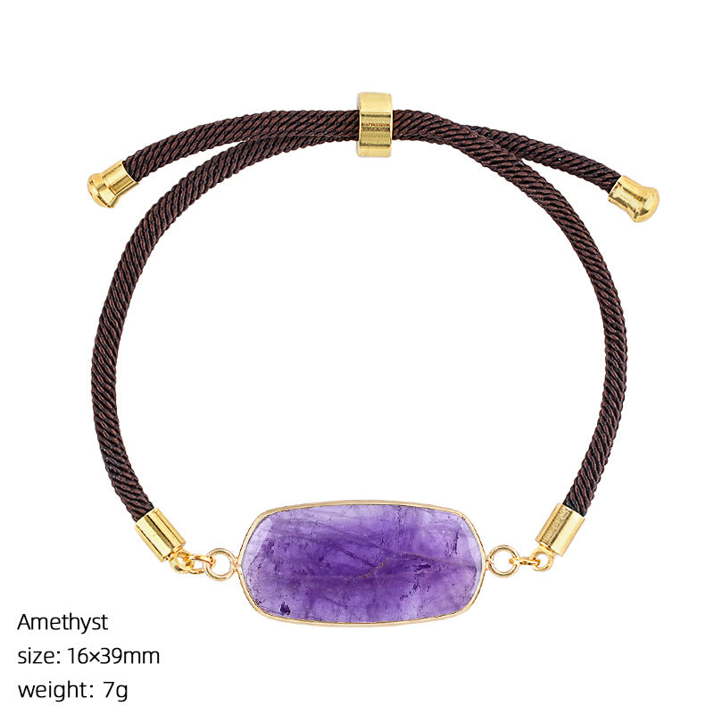 Wholesale Modern Minimalist Natural Stone Amethyst Bracelet Adjustable Woven Rope Unisex Fashion Accessory Gift