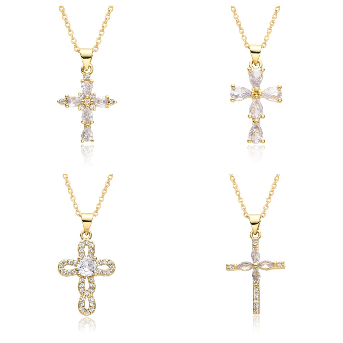 Wholesale Pearl zircon cross necklace  light luxury personalized colorful  necklace