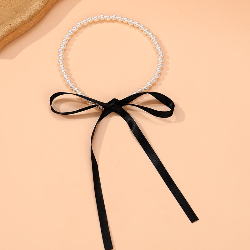 Wholesale  retro court pearl necklace  bow necklace