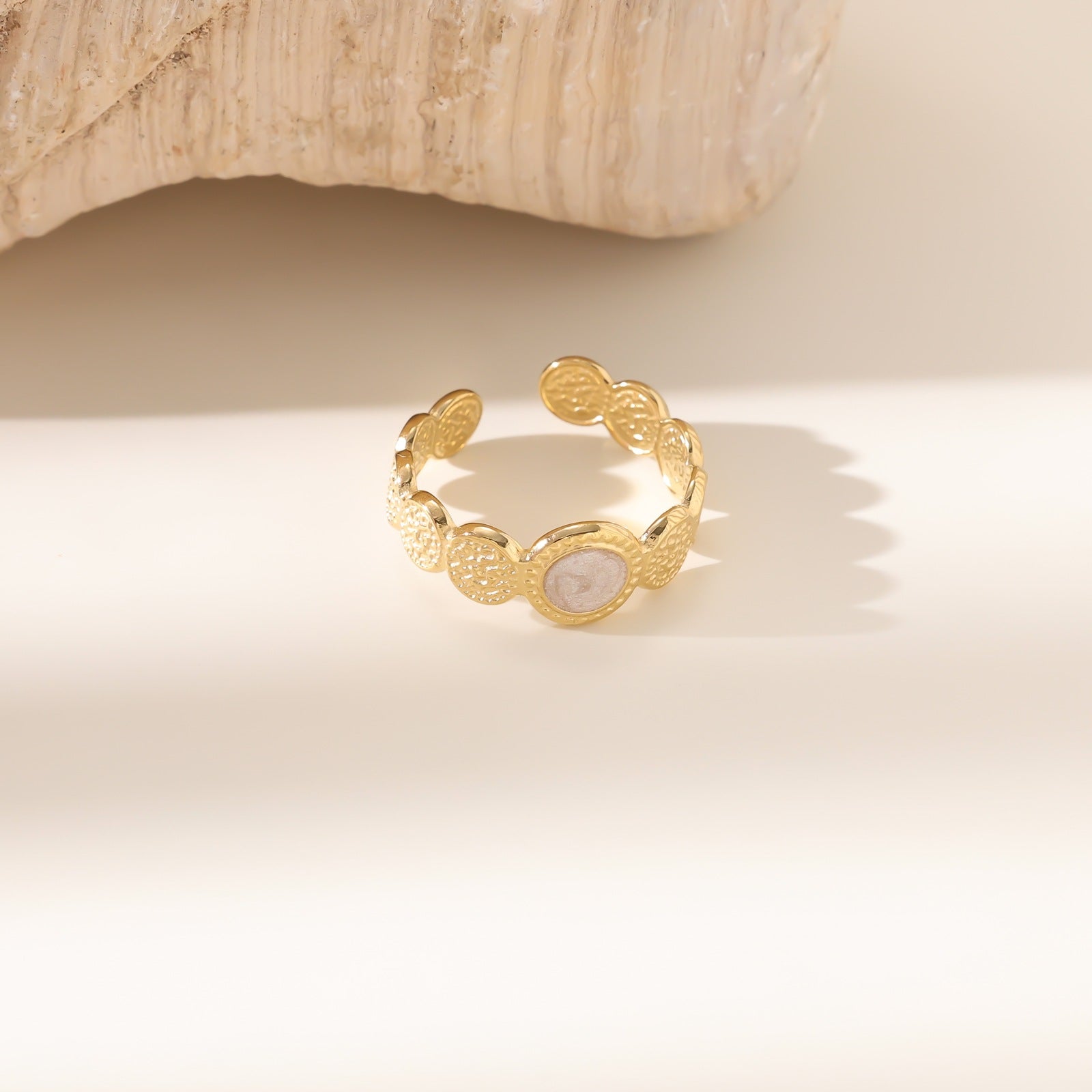 Wholesale Stainless steel gold-plated adjustable starfish flower ring