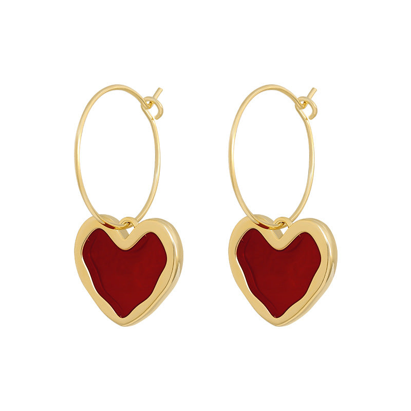 Wholesale Alloy Burgundy Heart Earrings