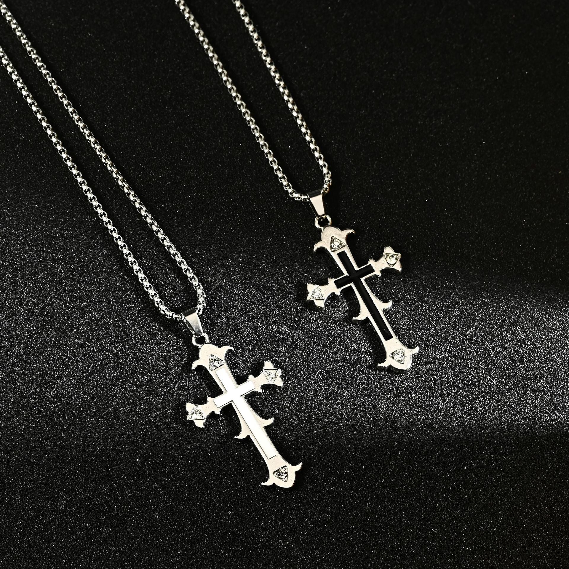 Wholesale Hip Hop Vintage Geometric Cross Pendant Necklace Zinc Alloy Black Non Fading Jewelry Accessory For Resale