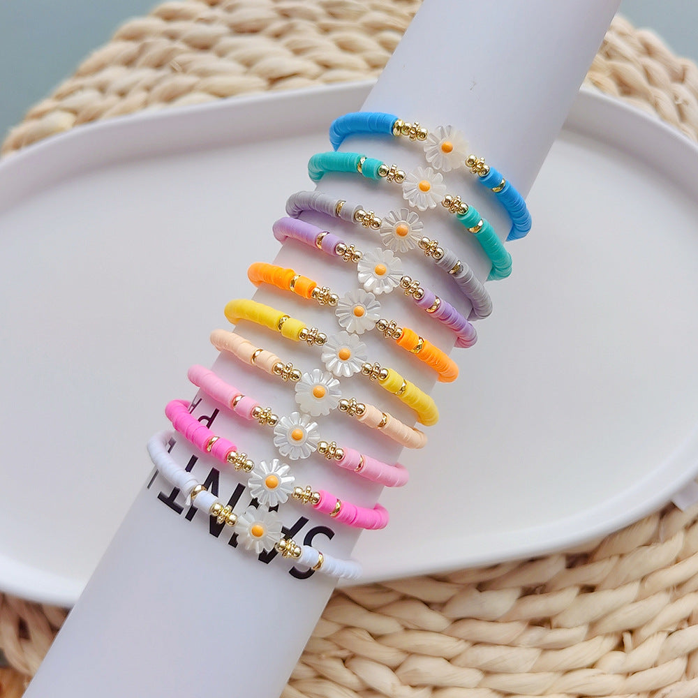 Wholesale bohemian soft clay elastic rope beaded daisy bracelet ACC-BT-Qiqi006