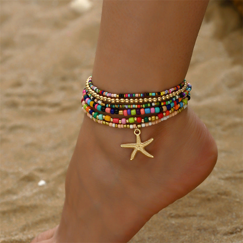 Wholesale Summer Beach Vacation Bohemian Style Shell Rice Bead Anklet