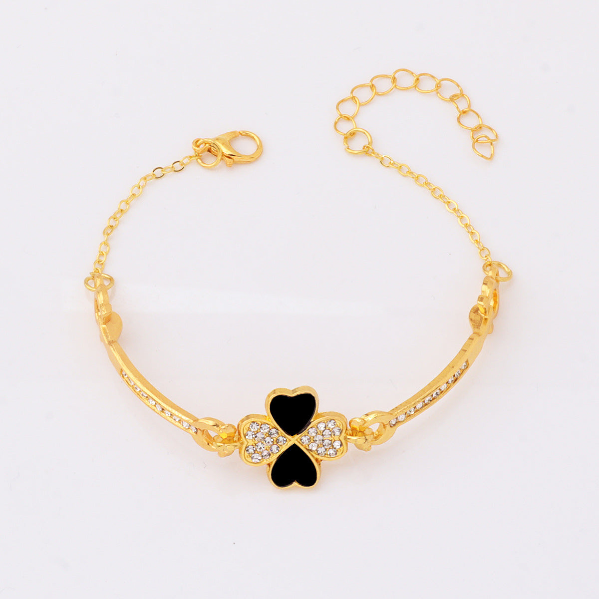 Wholesale Trendy Four-Leaf Clover Crystal Women' s Bracelet Gold Alloy Electroplated Jewelry Accessory ACCVIP
