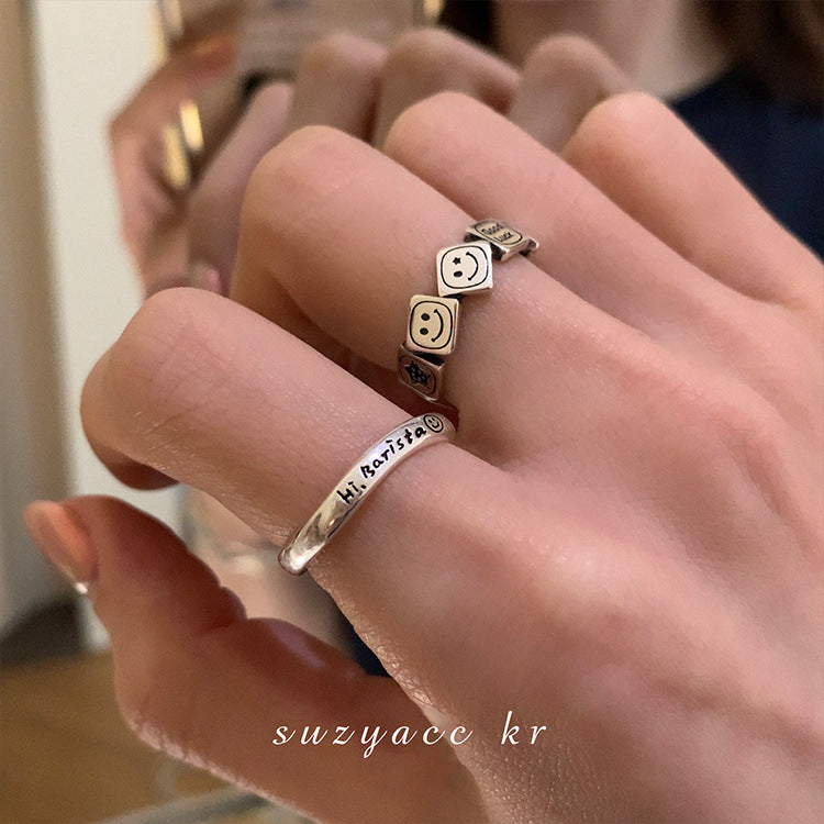 Wholesale S925 Sterling Silver Square Smiley Face Ring