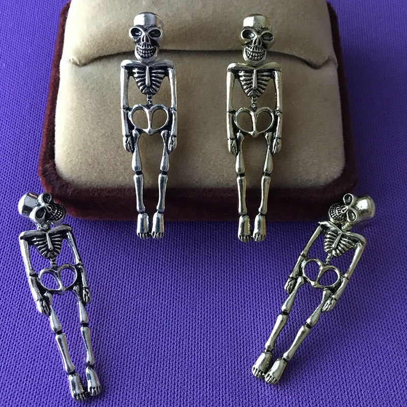 Wholesale Halloween skull skeleton simulation human skeleton detachable stud earrings