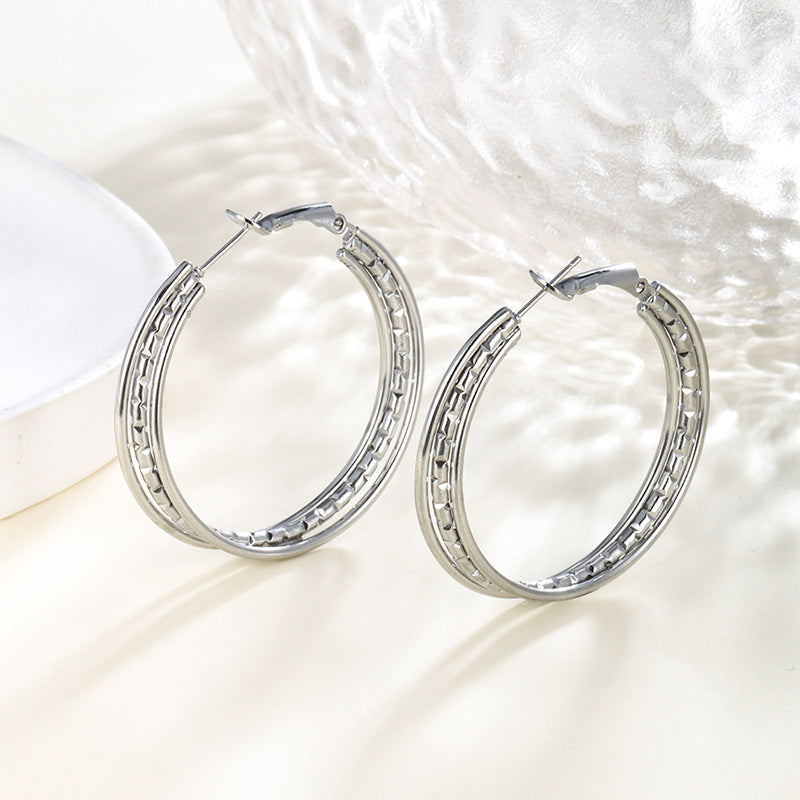 Wholesale Stainless steel heart-shaped large circle earrings