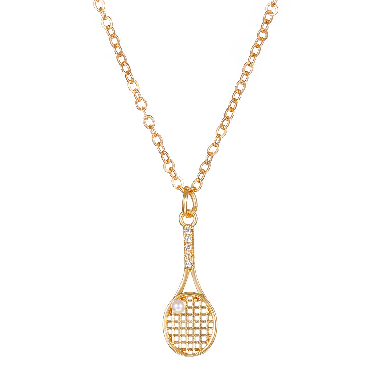 Wholesale Alloy Electroplated Tennis Racket Necklace Micro Zircon Punk Retro Unisex Jewelry Accessory