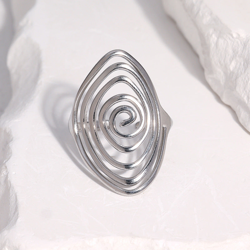 Wholesale Geometric Spiral Adjustable Open Ring Stainless Steel Gold Plated Wide Band Jewelry Accessory