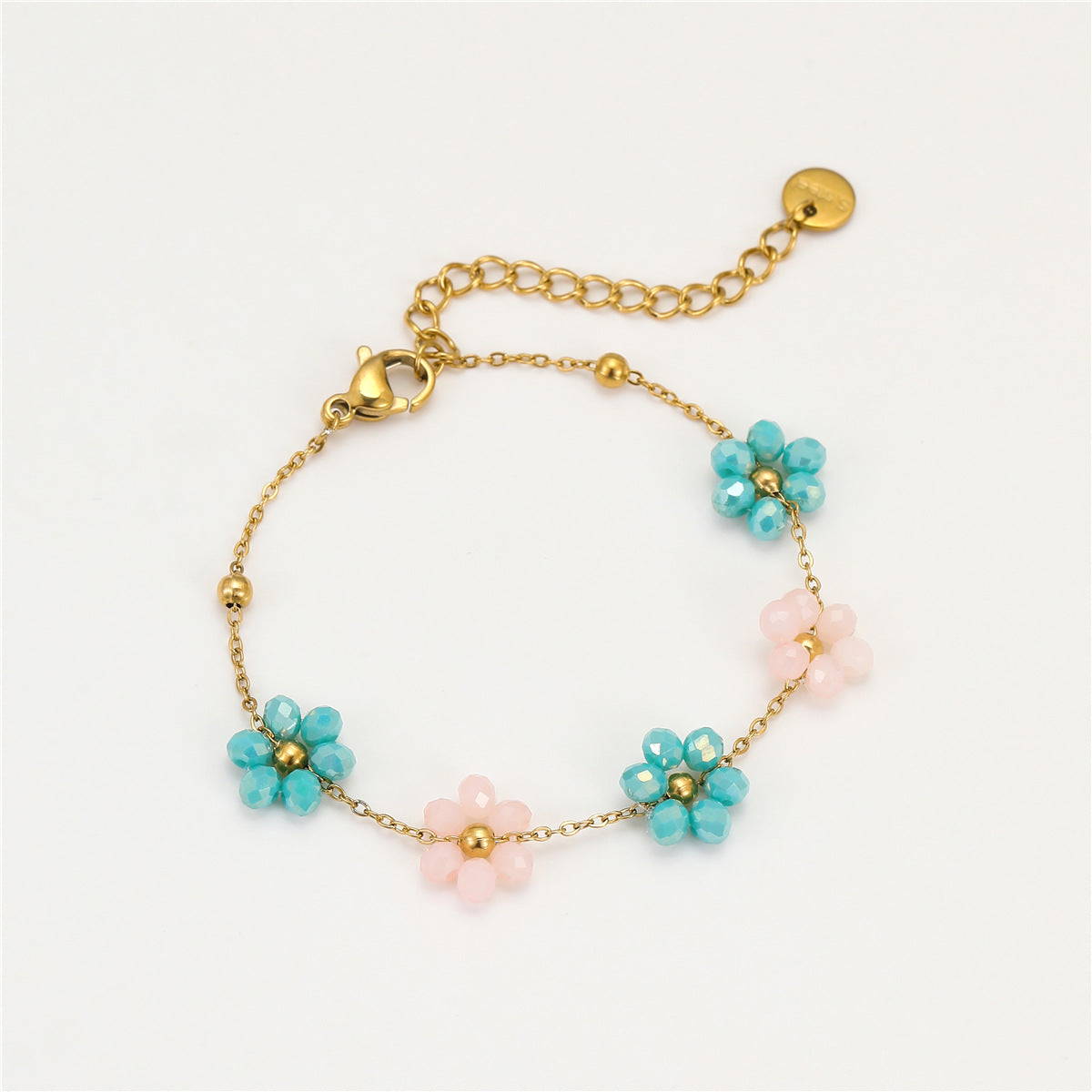 Wholesale Stainless steel Colorful Flower Beaded Bracelet