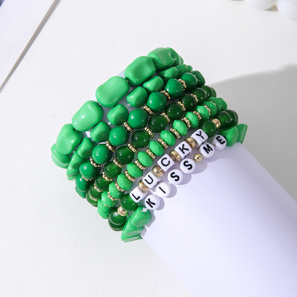 Wholesale Acrylic St. Patrick's Day Beaded Letter Bracelet Set