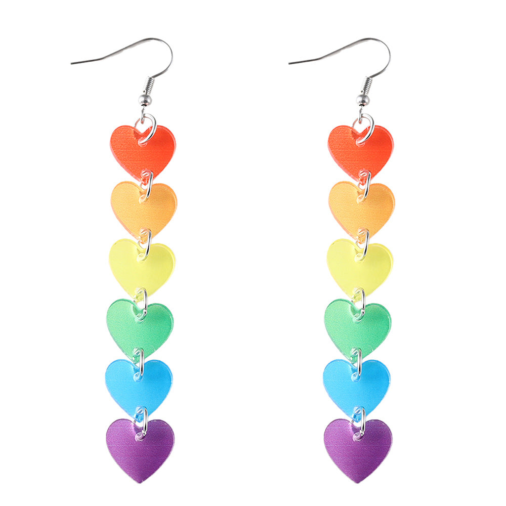 Wholesale Colorful rainbow heart disc tassel earrings