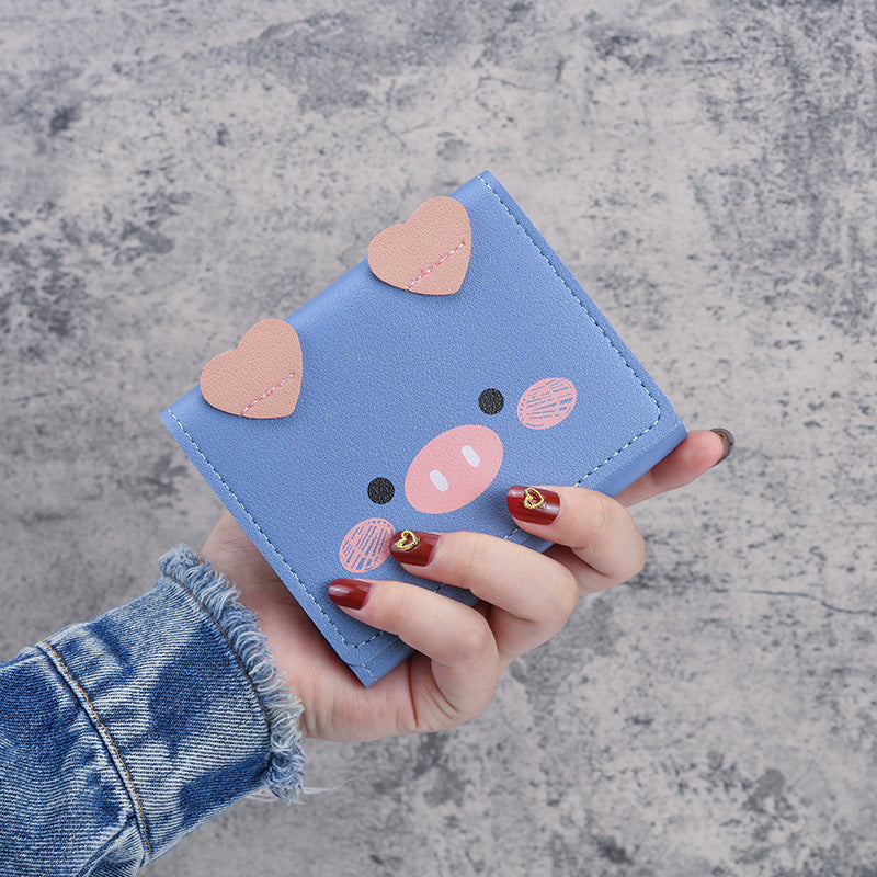 Wholesale PU Leather Cartoon Pig Print Tri Fold Wallet For Women Students Casual Daily Use