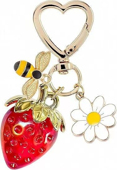 Wholesale Cute Strawberry Pearl Bow Bag Charm Keychain Plastic Resin Pendant Boutique Resale Car Key Accessory