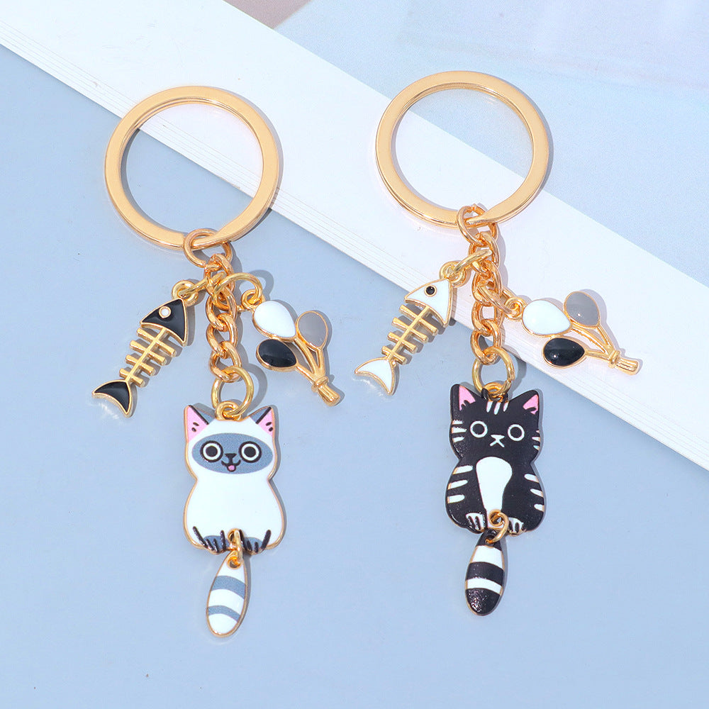 Wholesale Zinc Alloy Cartoon Cat Keychain With Movable Tail Trendy Animal Design Bag Charm Or Car Key Accessory Electroplated Finish Fashion Accessory For Gift And Boutique Resale