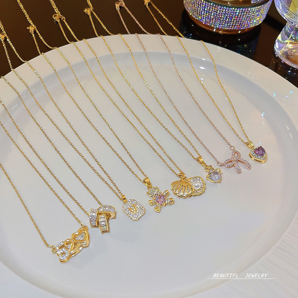 Wholesale Electroplated Titanium Steel Necklace Micro-embedded Clavicle Chain Choker Necklace ACC-NE-Xiyue003