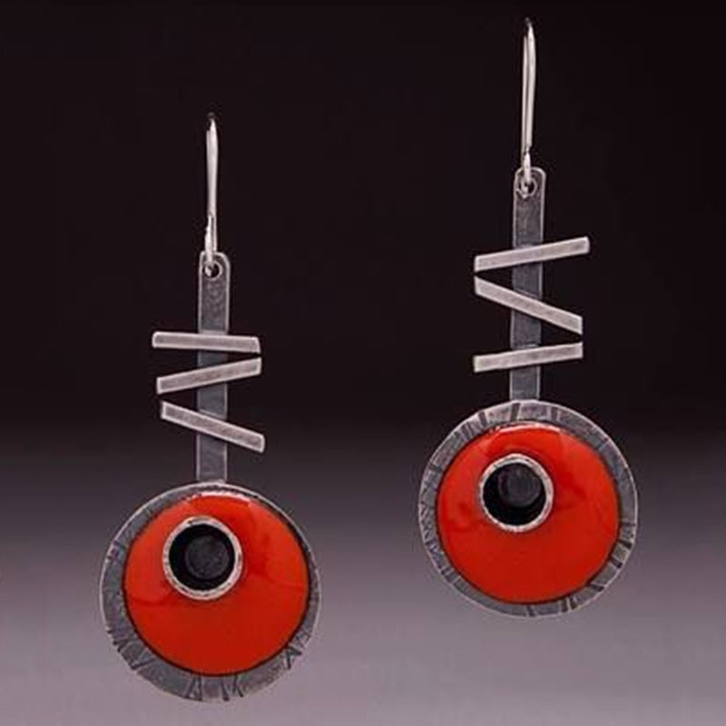 Wholesale  Asymmetrical Painted Antique Red Copper Earrings