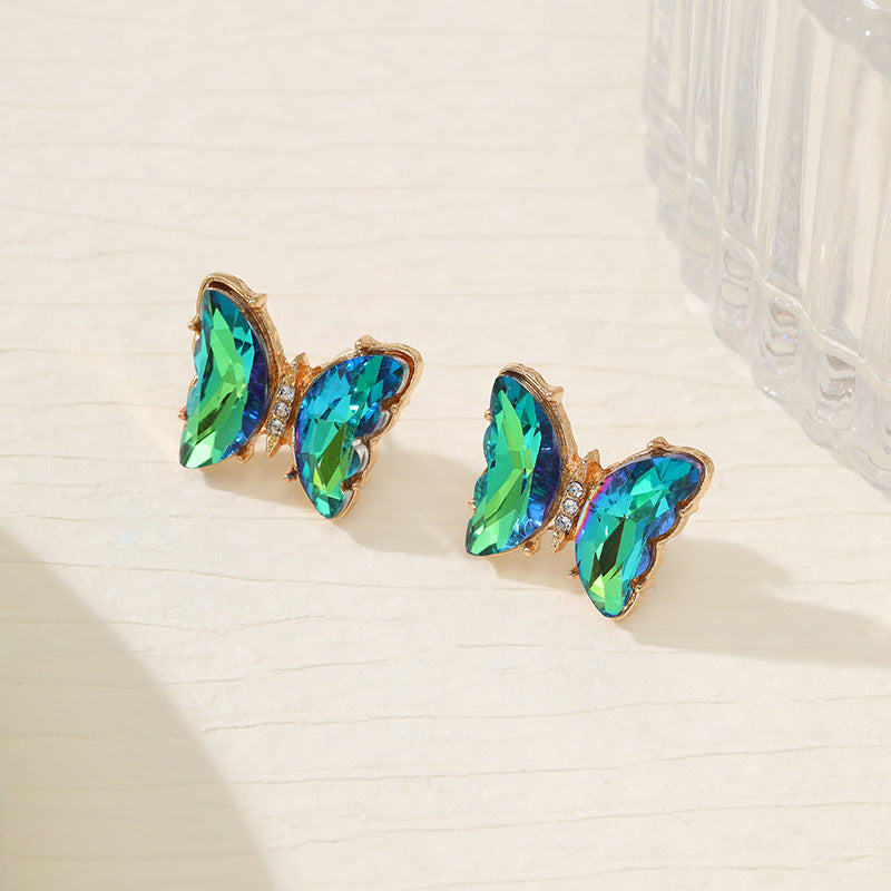 Wholesale Colorful Inlaid 3-piece Earrings Necklace Ring Butterfly Diamond Necklace ACC-RS-YunJin003