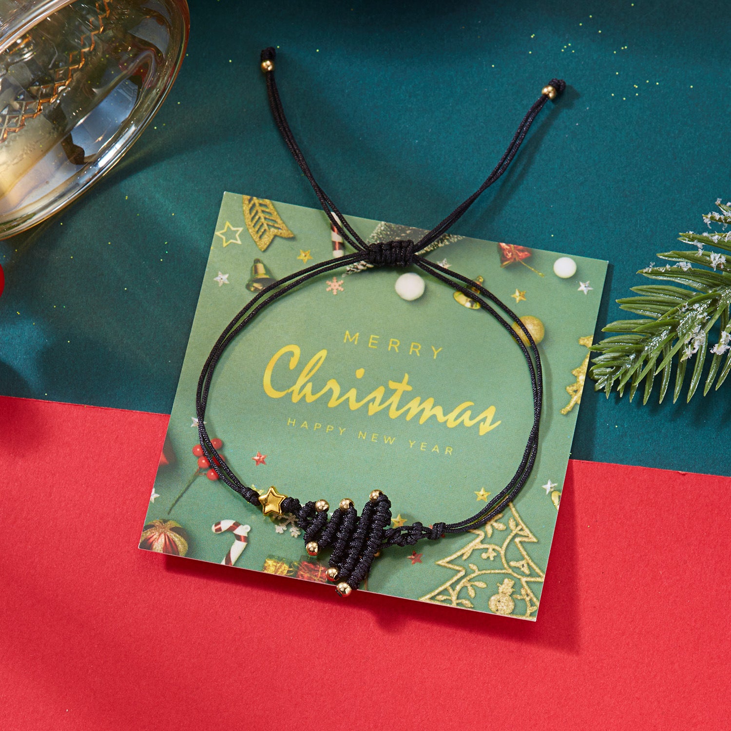 Wholesale Five-pointed Christmas tree braided adjustable bracelet