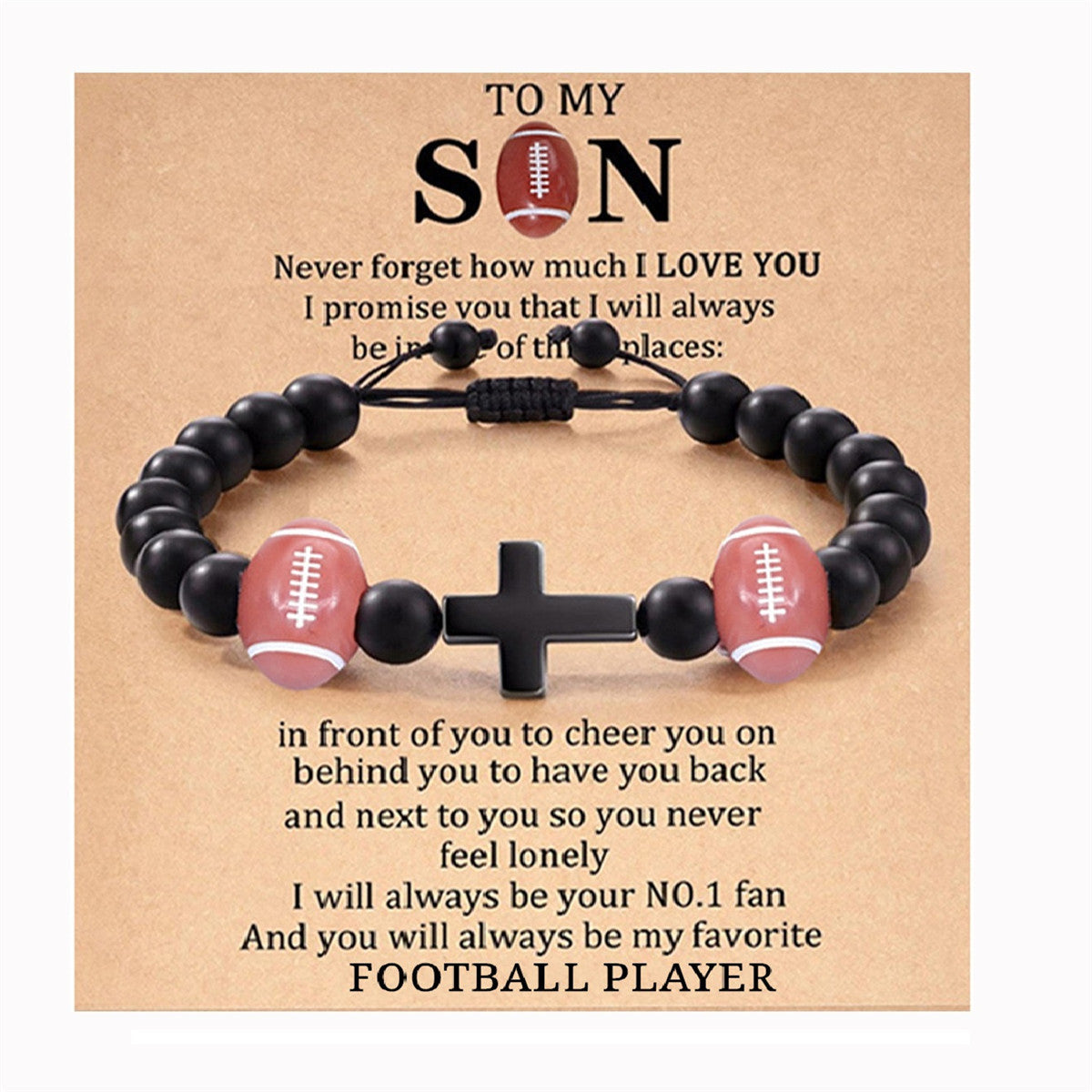 Wholesale Football Beads Cross Sports Style Black Stone Beads Hand Woven Adjustable Bracelet Miyuki ACC-BT-ZhongH015