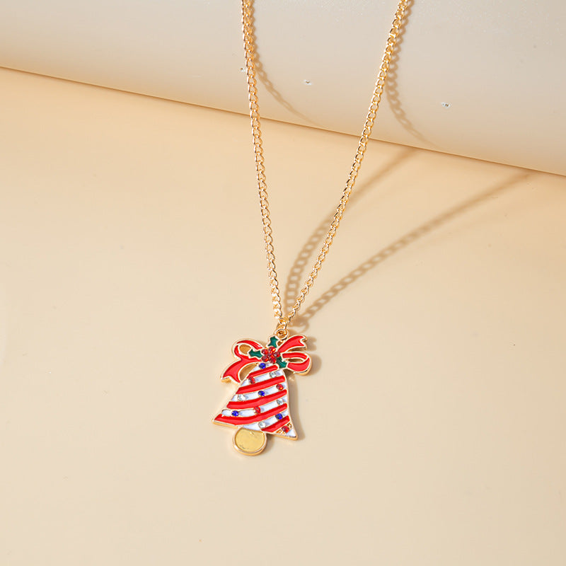 Wholesale Christmas Cartoon Oil Dripping Elk Snowman Bell Necklaces ACC-NE-MDD002