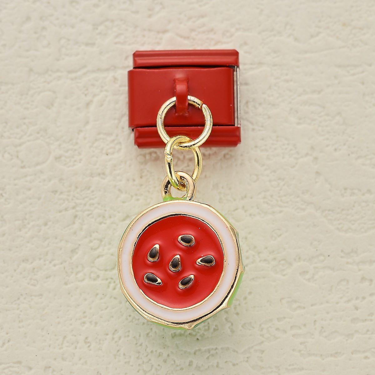 Wholesale 5pcsvCherry Strawberry Watermelon Pendant Red Italian Module DIY Stainless Steel Bracelet Accessories