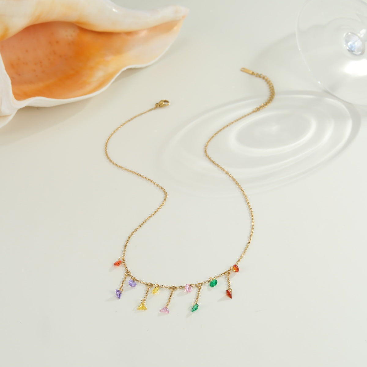 Wholesale Stainless steel colored zircon clavicle chain