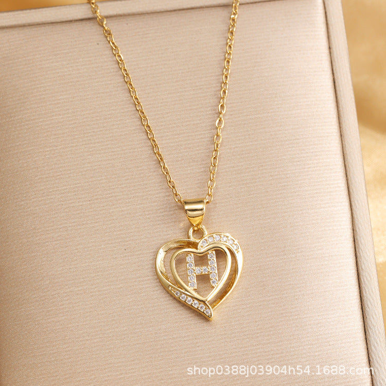 Wholesale Titanium Steel Plated 18K Gold English Letter Pendant Necklace