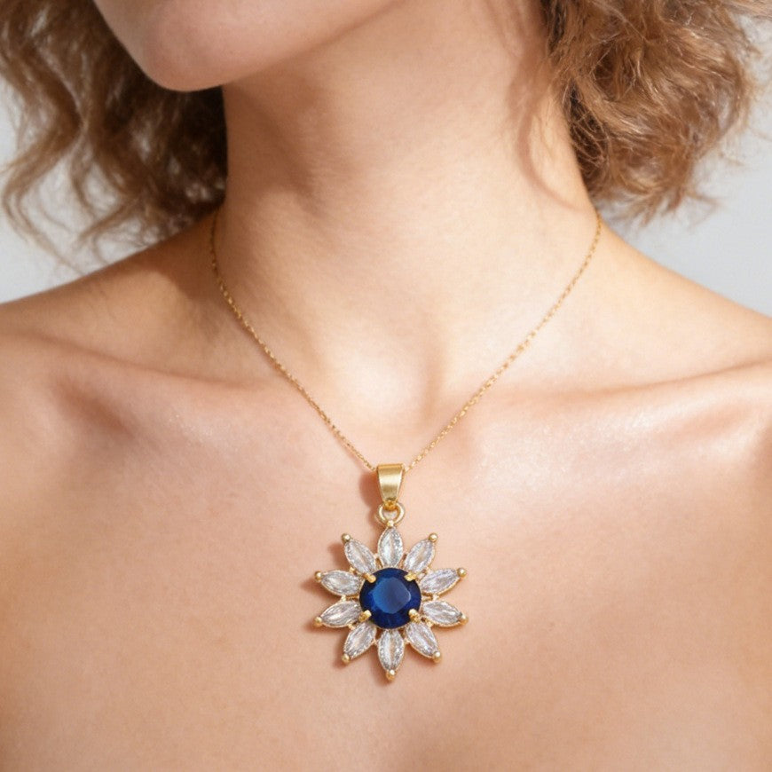 Wholesale Copper Zircon Sunflower Pendant Necklace,  TrendyChic Sunflower Design,  Ideal for Boutique Resale or Everyday Layering Jewelry