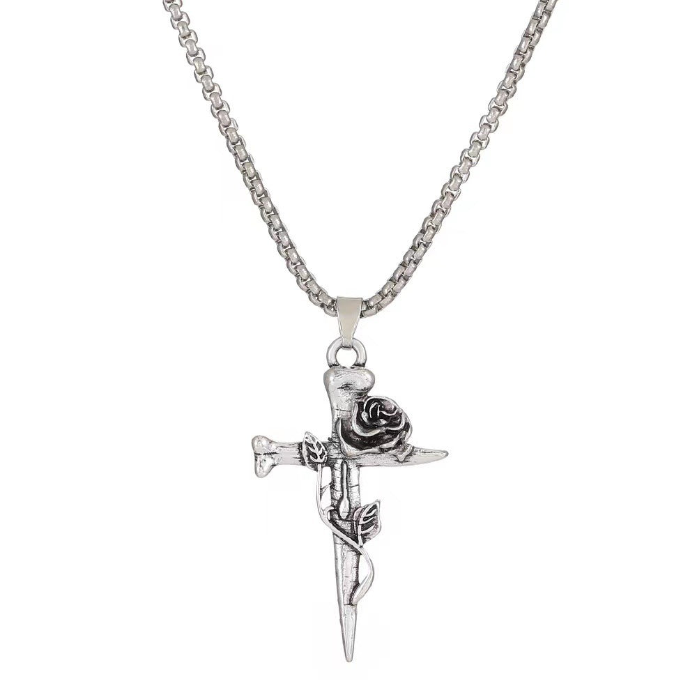 Wholesale Gothic Rose Cross Pendant Necklace,  Zinc Alloy Electroplated,  Fashion Accessory for Boutique Resale