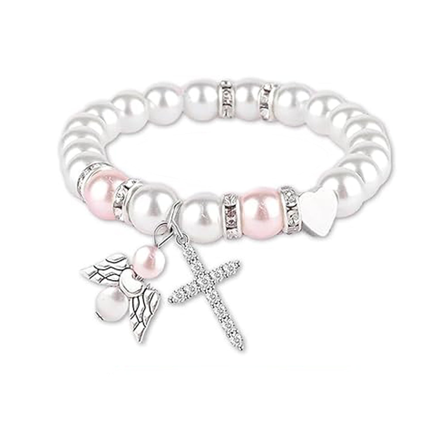 Wholesale  Pink Pearl Heart Wings Pendant Bracelet