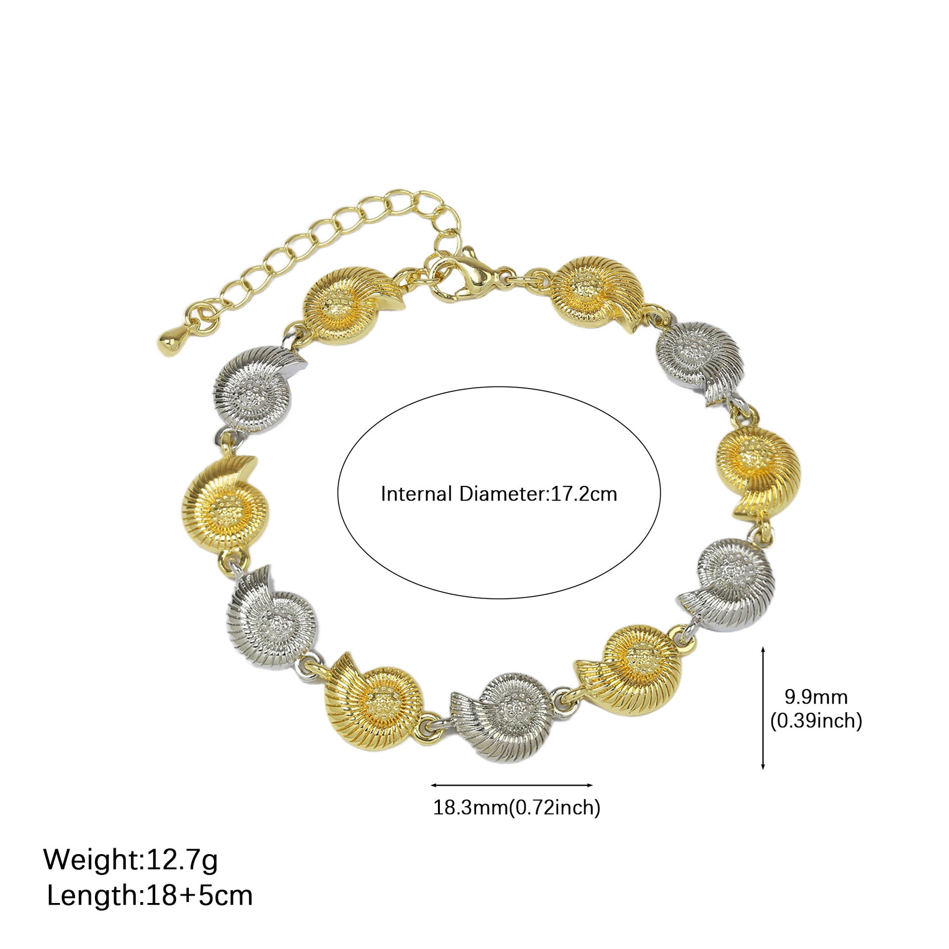 Wholesale Brass two-tone electroplated beach conch starfish shell bracelet