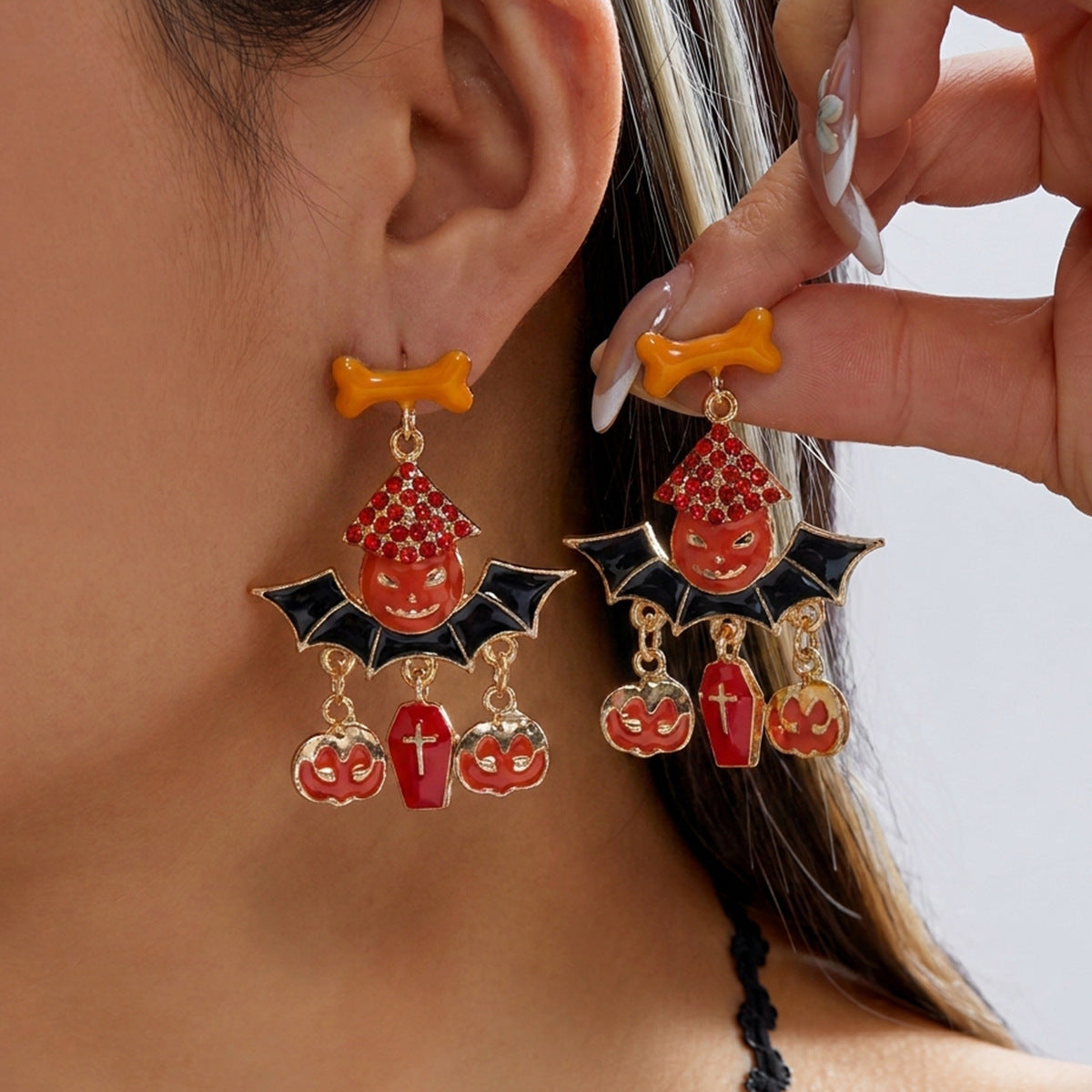 Wholesale  Skull Pumpkin Drip Rhinestone Earrings Alloy Fashion Jewelry for Party