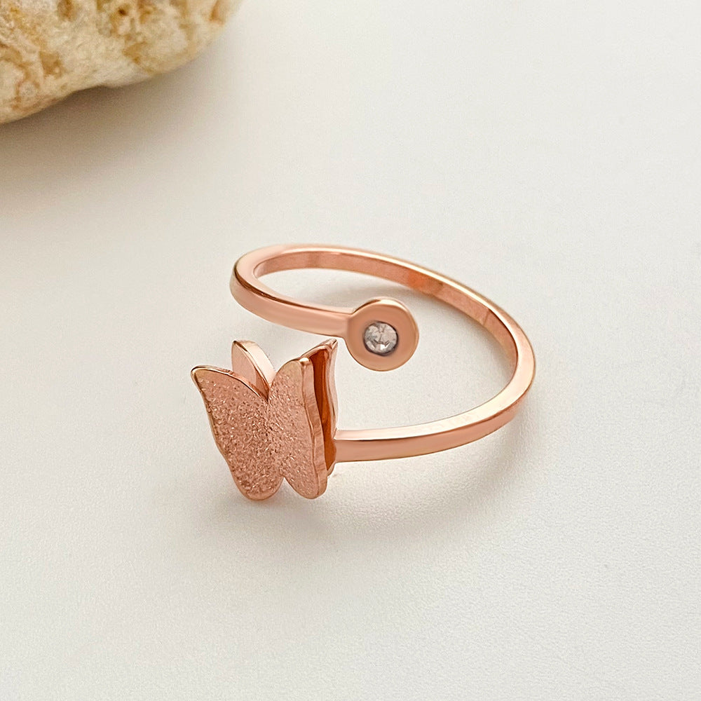 Wholesale Titanium Steel  popular butterfly ring double-layer opening ring