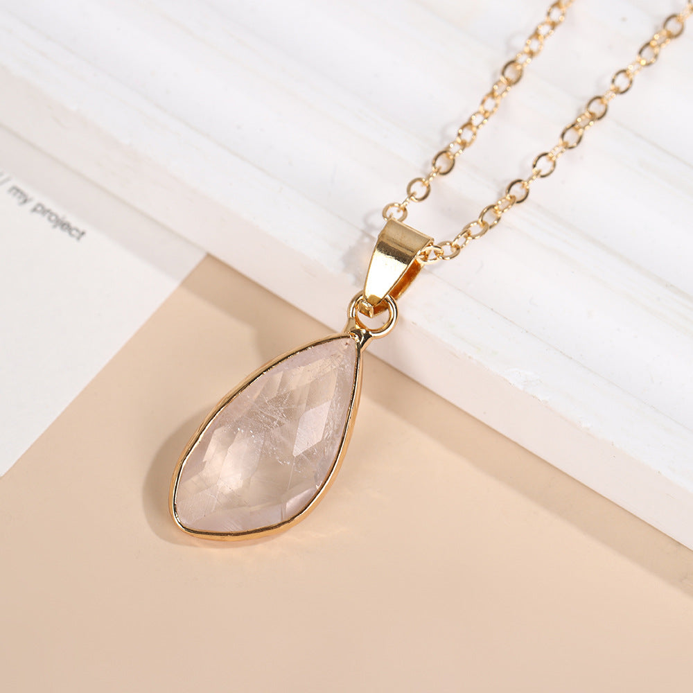 Wholesale Chic Water Drop Quartz Pendant Necklace Gold Plated Copper Frame Gift For Everyday Wear Boutique Resale