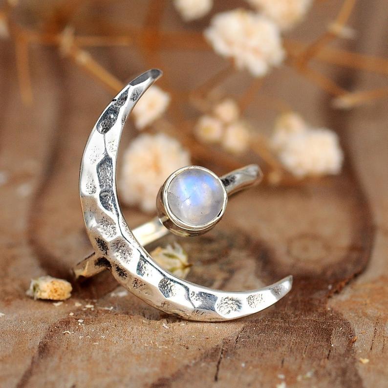 Wholesale Adjustable Moonstone Ring Thai Silver Finish Geometric Design Women S Fashion Jewelry