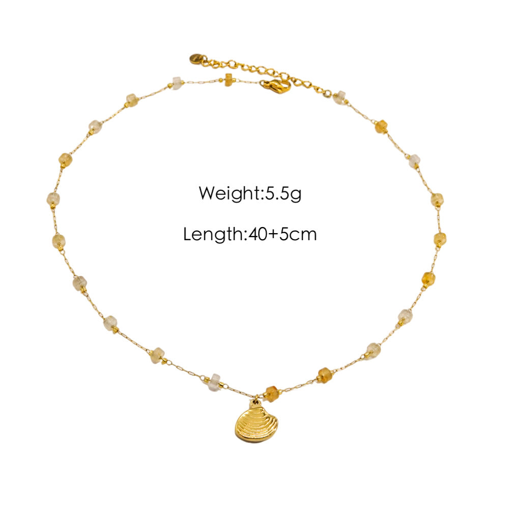Wholesale  Light Luxury  Colorful Gravel Beaded Natural Pearl Beaded 14K Gold Stainless Steel Pendant  Necklace