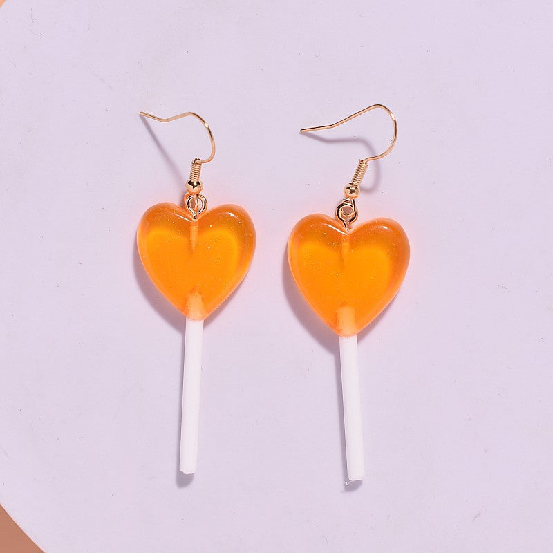 Wholesale Resin HeartShaped Candy Lollipop Earrings Sweet Style Jewelry Accessory