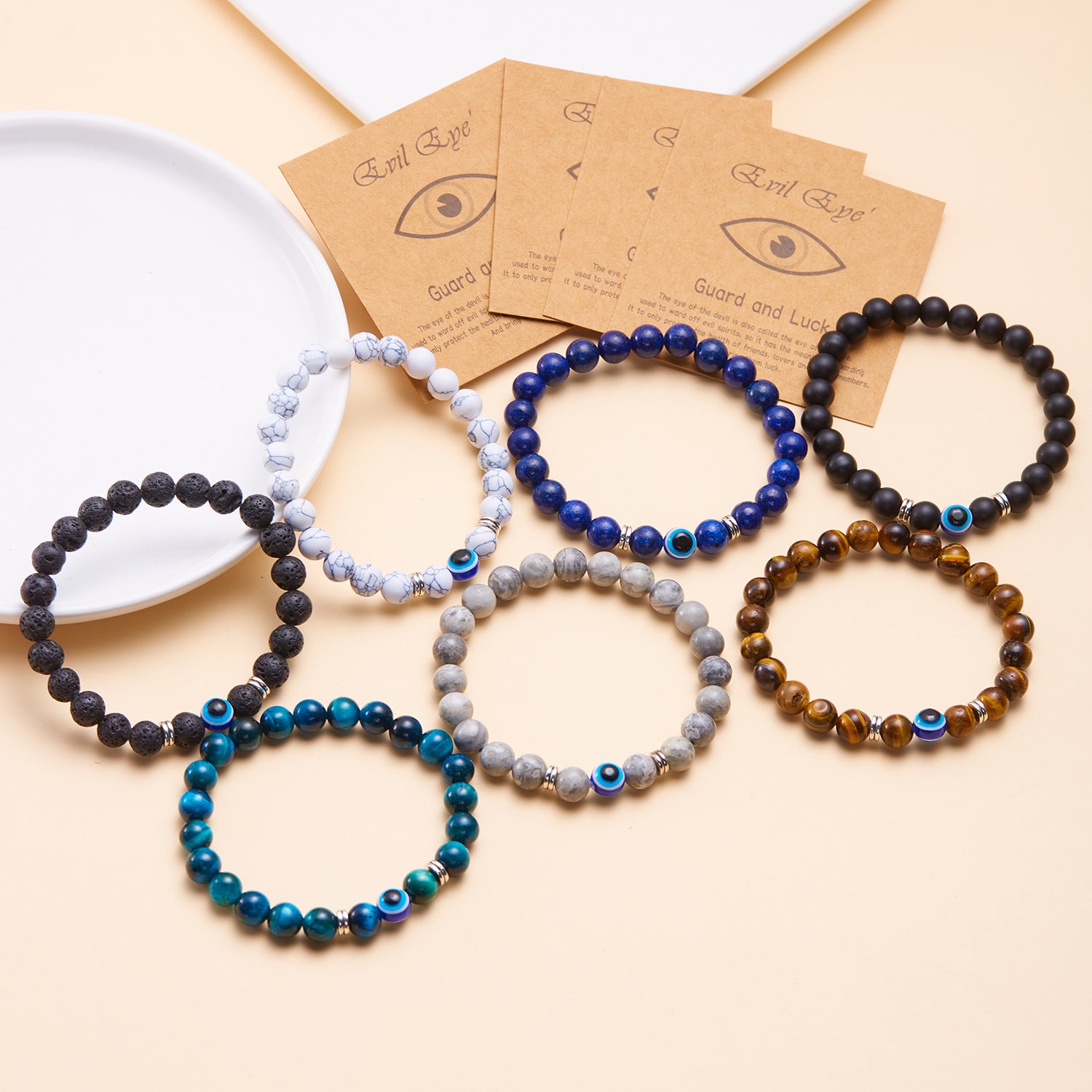 Bracciale con occhi del diavolo con perline da 8 mm, occhi azzurri all'ingrosso