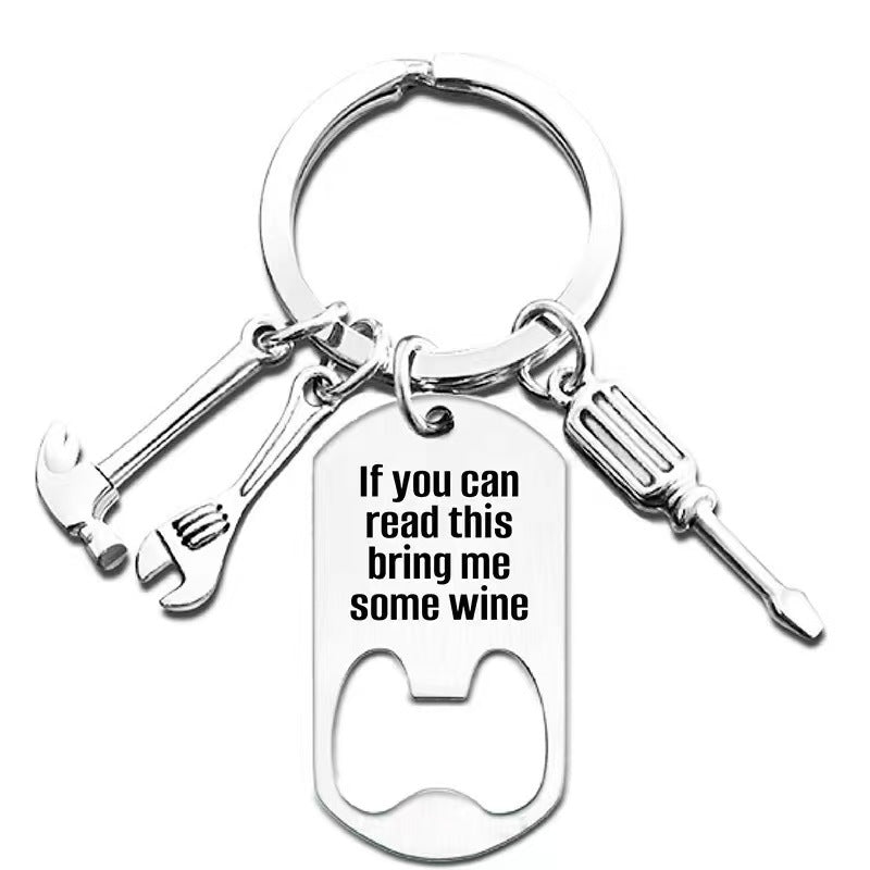 Wholesale  Father's Day DIY Titanium Steel Multi-function Bottle Opener Creative Engraving Keychain Pendant