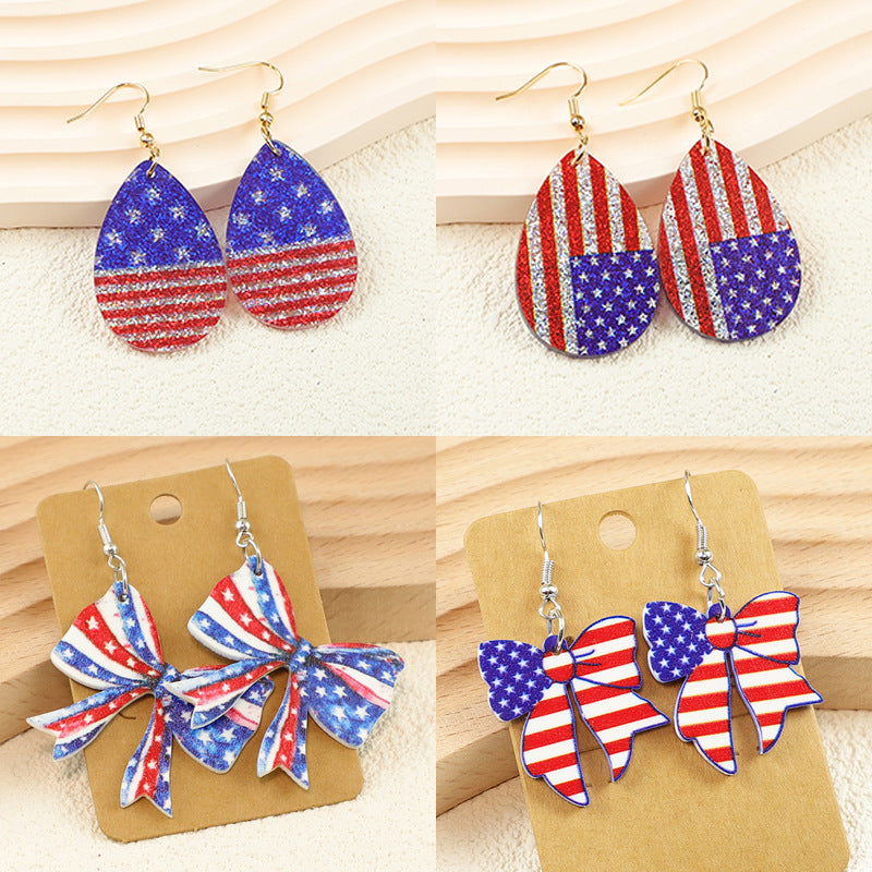Wholesale American Independence Day flag element bow water drop ladies acrylic earrings